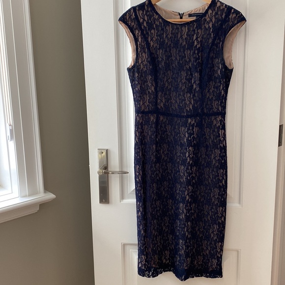 French Connection Navy and Tan Lace Dress - Picture 3 of 8